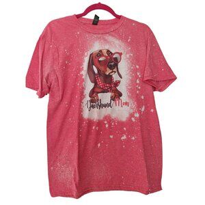 Dachshund Mom Red Graphic T-Shirt With Glitter Effect Polyester/Cotton Womens M